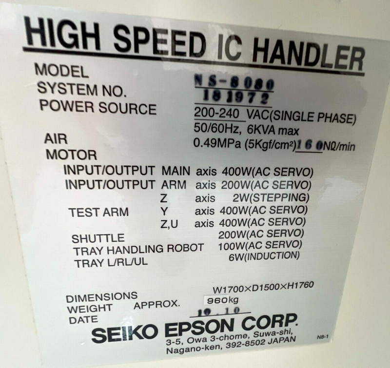 Seiko Epson NS-8080 High Speed IC Handler *used working - Tech Equipment Spares, LLC