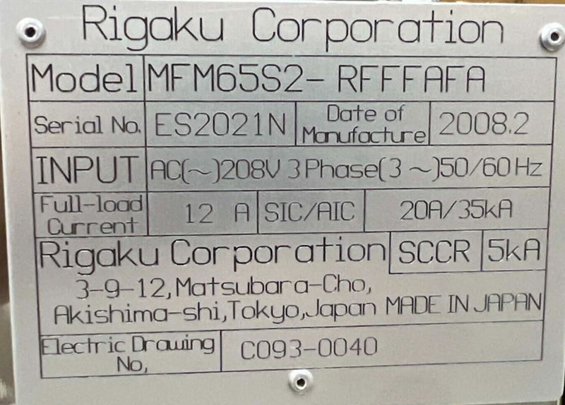 Rigaku MFM65S2-RFFFAFA Metrology Tool