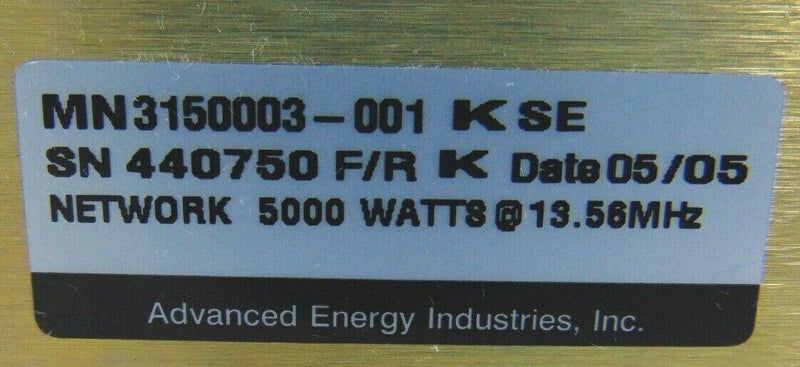Advanced Energy 3150003-001 SE RF Match 5kW 13.56 MHz*used working