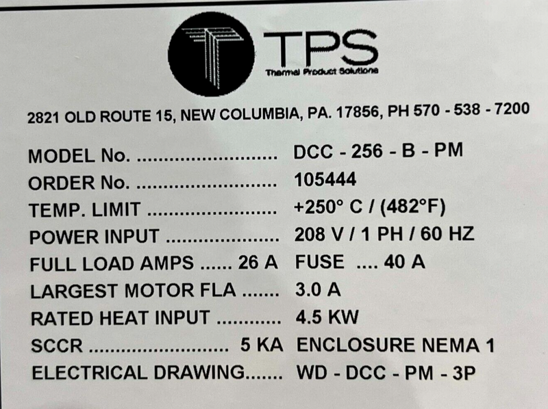 TPS Blue M DCC-256-B-PM Oven, 250 deg C (482 deg F) *used working