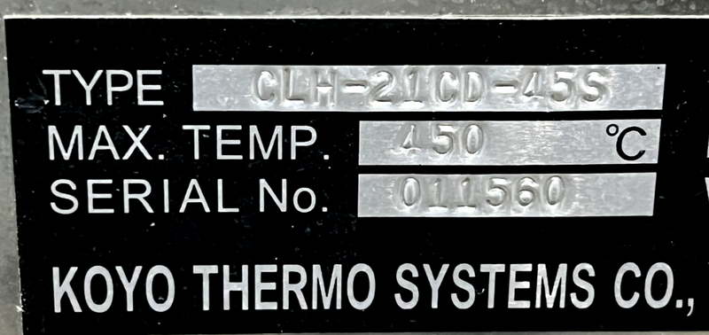 Koyo Thermo Systems CLH-21CD-45S Oven, 450 deg C *used working