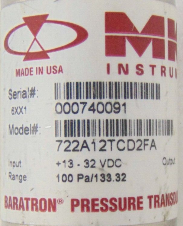 MKS 722A12TCD2FA Baratron Pressure Transducer, 100 pa/133.32 *used working