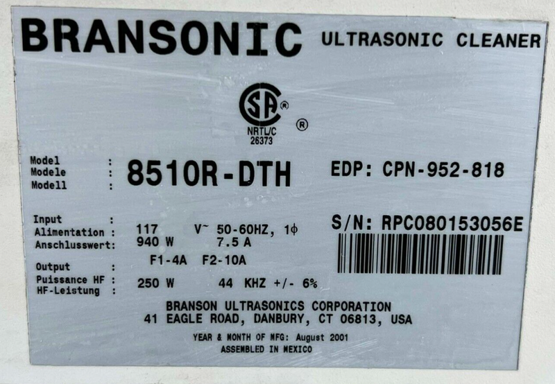 Bransonic 8510R-DTH Ultrasonic Cleaner *used working