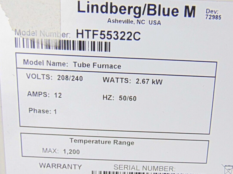 Thermo Lindberg Blue M HTF55322C Tub Furnace *used working