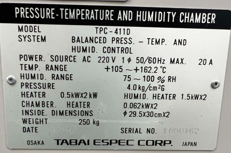 Tabai Espec TPC-411D Pressure Temperature and Humidity Chamber *used working