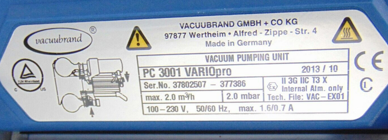 Vacuubrand PC 3001 VarioOpro Vacuum Pumping Unit *used working