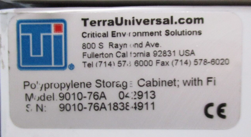 Terra Universal 9010-76A Polypropylene Storage Cabinet with FI *used working