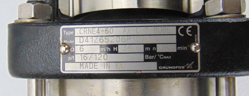 Grundfos CRN 4 CRNE4-60 AX-C-BUBE Centrifugal Pump D41Z65206P10045 *used working - Tech Equipment Spares, LLC