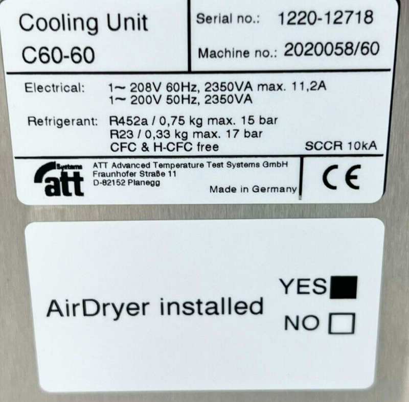 ATT C60-60 Cooling Unit and Control Unit CMI V5 with Air Dryer *new surplus