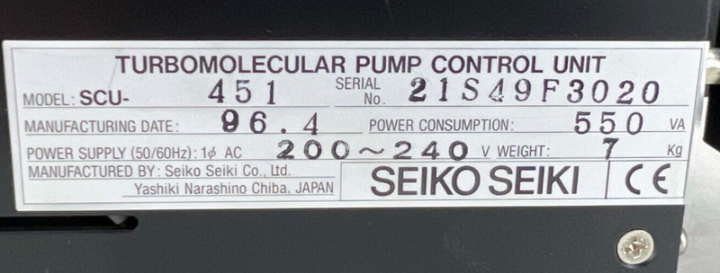 Seiko Seiki SCU-451 Turbo Pump Controller *used tested working