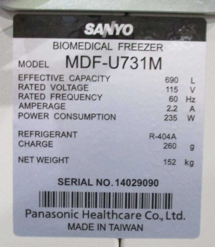 Sanyo MDF-U731M Biomedical Freezer *used working