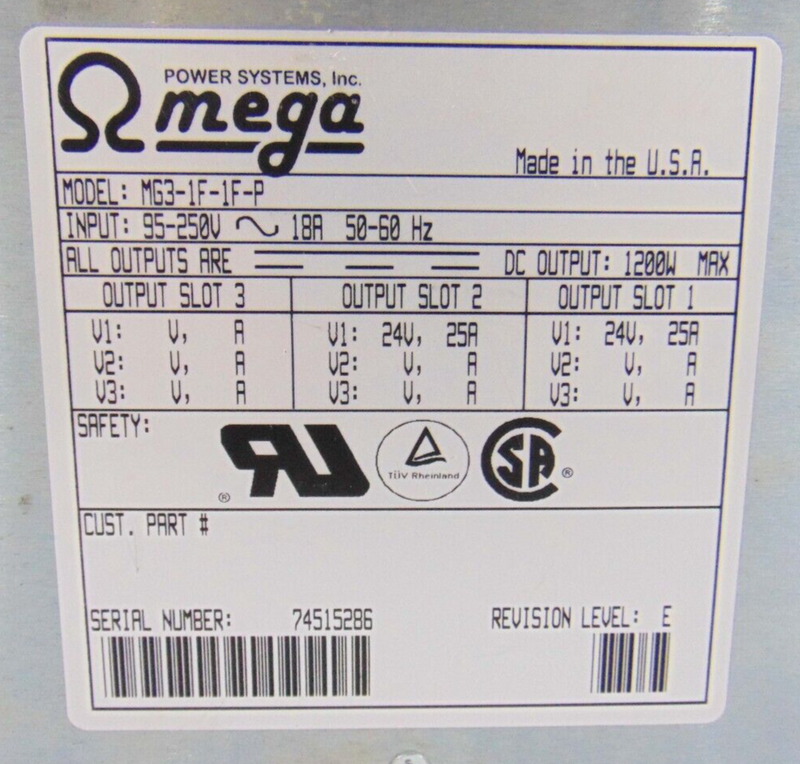 Omega MG3-1F-1F-P Power Supply *used working - Tech Equipment Spares, LLC