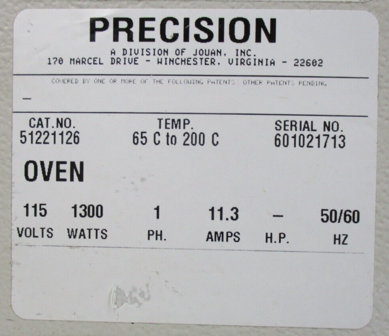 Precision 51221126 Econotherm Oven *used tested working