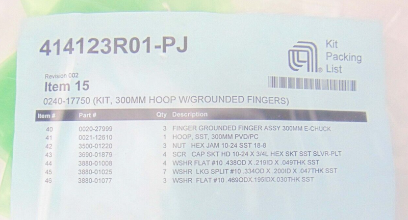 AMAT Applied Materials 0240-17750 KIT 300MM HOOP W Grounded Finger 414123R01-PJ