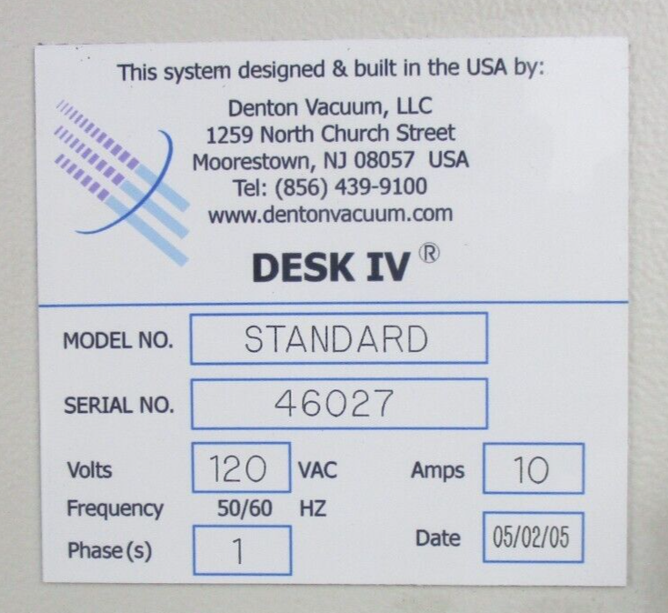 Denton Vacuum Desk IV Standard Sputter Coater *untested