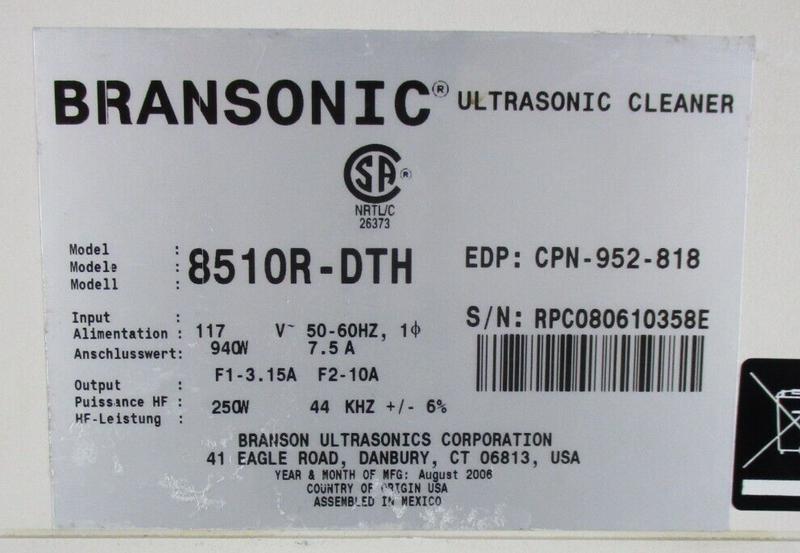 Branson 8510R-DTH Ultrasonic Cleaner *used working