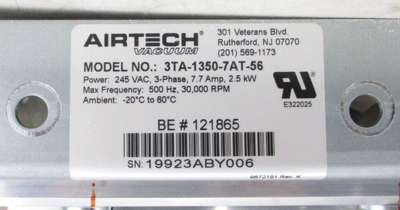 Airtech 3TA-1350-7AT-56 Centrifugal Compressor *new surplus