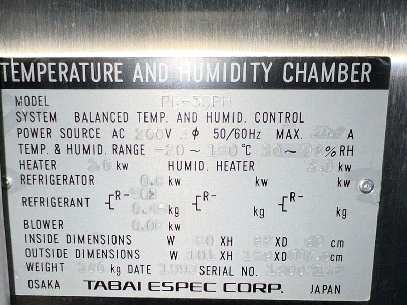 Tabai Espec PR-3FPH Temperature and Humidity Chamber *used tested working