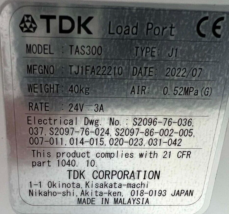 TDK TAS-300 J1 Load Port *new surplus - Tech Equipment Spares, LLC