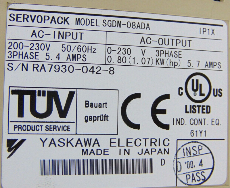 Yaskawa SGDM-08ADA Servopack Servo Drive *used working - Tech Equipment Spares, LLC