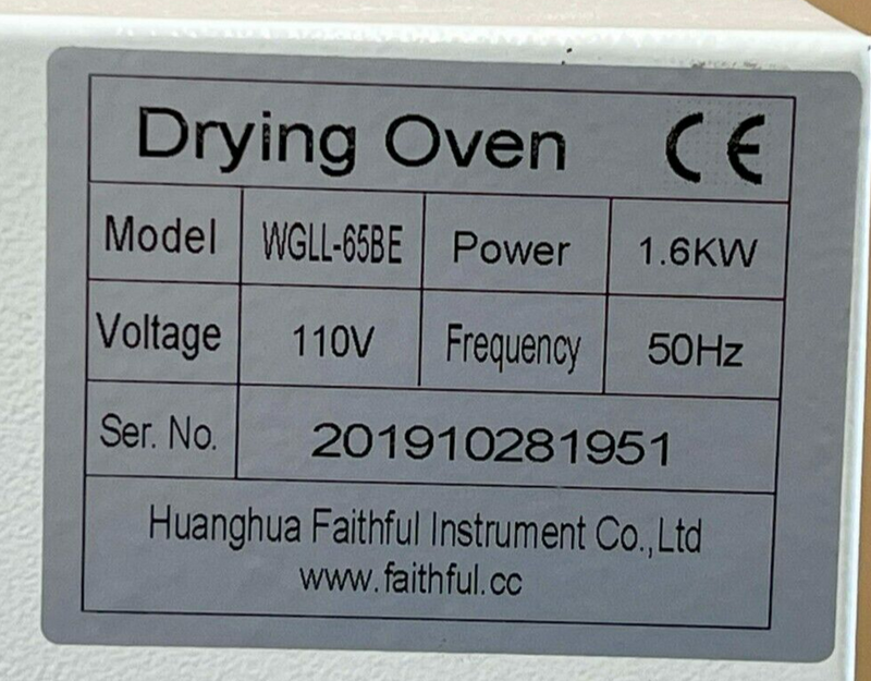 Huanghua Faithful Instruments WGLL-65BE Drying Oven *used working - Tech Equipment Spares, LLC