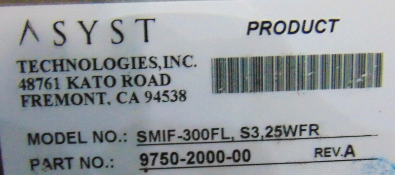 Asyst SMIF-300FL S3 25WFR 9750-2000-00 Load Port *untested - Tech Equipment Spares, LLC