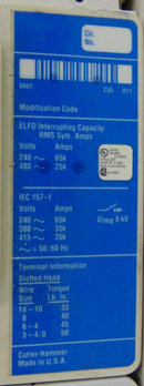 Cutler Hammer ELFD3080L 6601C93G11 Circuit Breaker 80A 480VAC 3 Pole *new - Tech Equipment Spares, LLC