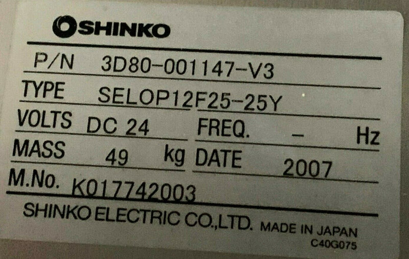 Shinko 3D80-001147-V3 SELOP12F25-25Y Load Port *Untested* - Tech Equipment Spares, LLC