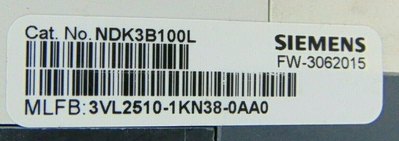 Siemens NDK3B100L Circuit Breaker Type NDGB 100A 3PH *used working - Tech Equipment Spares, LLC