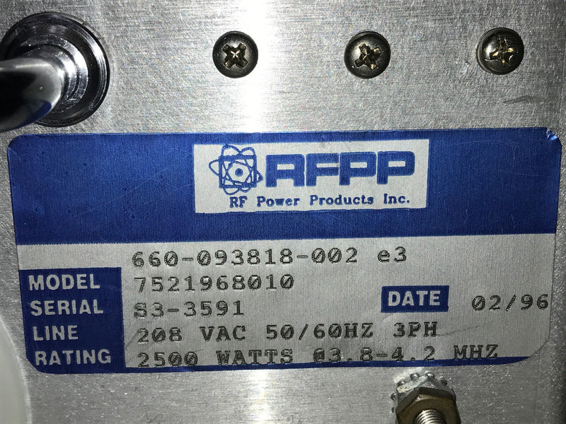 RFPP RF 25M RF Generator 7521968010 660-093818-002, 3.8-4.3 Mhz/ tested working - Tech Equipment Spares, LLC