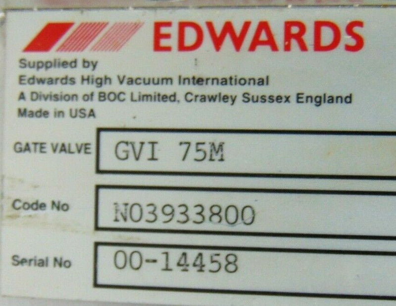 Edwards GVI 75M Manual Gate Valve *used working - Tech Equipment Spares, LLC