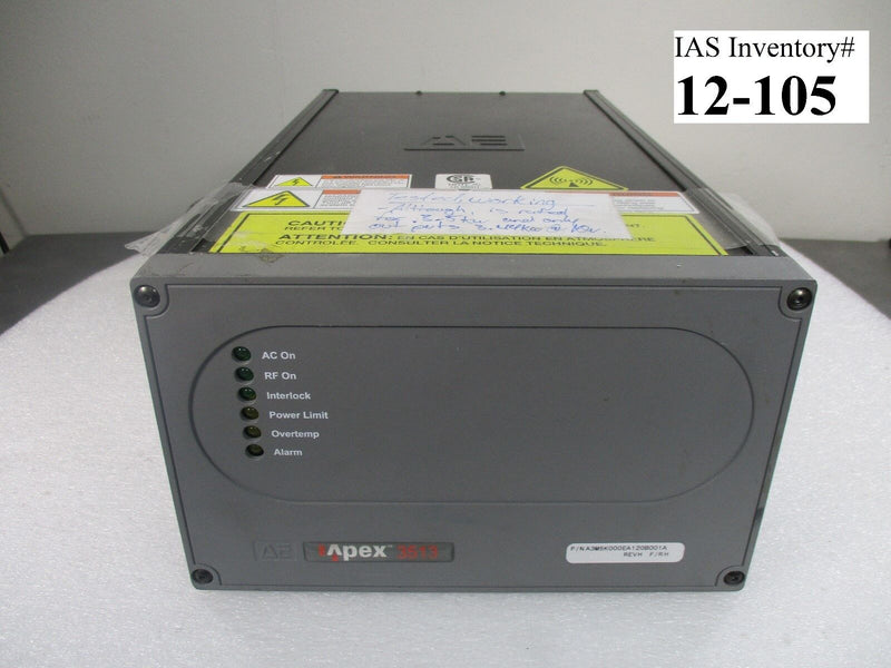 Advanced Energy APEX 3513 RF Generator A3M5K000EA120B001A Rev H (Tested Working) - Tech Equipment Spares, LLC