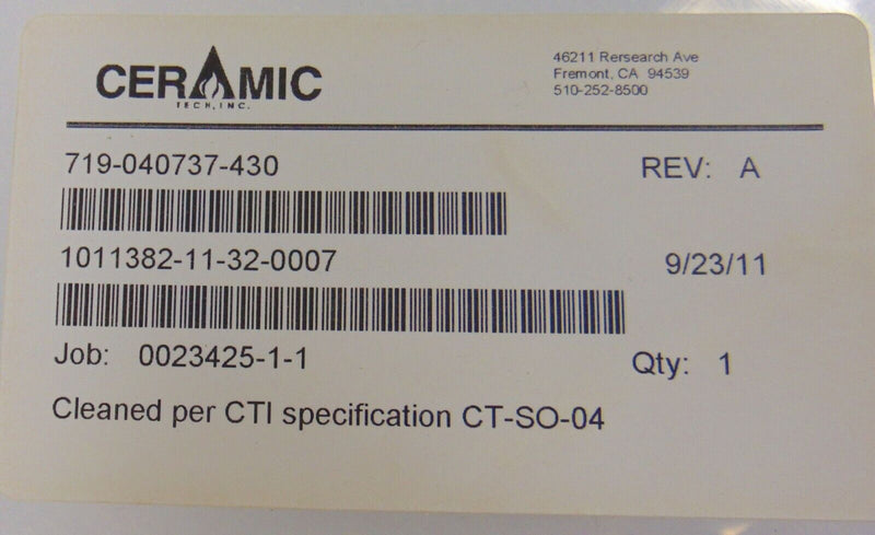 LAM Research 719-040737-430 Quartz Ring *cleaned, 90 day warranty* - Tech Equipment Spares, LLC