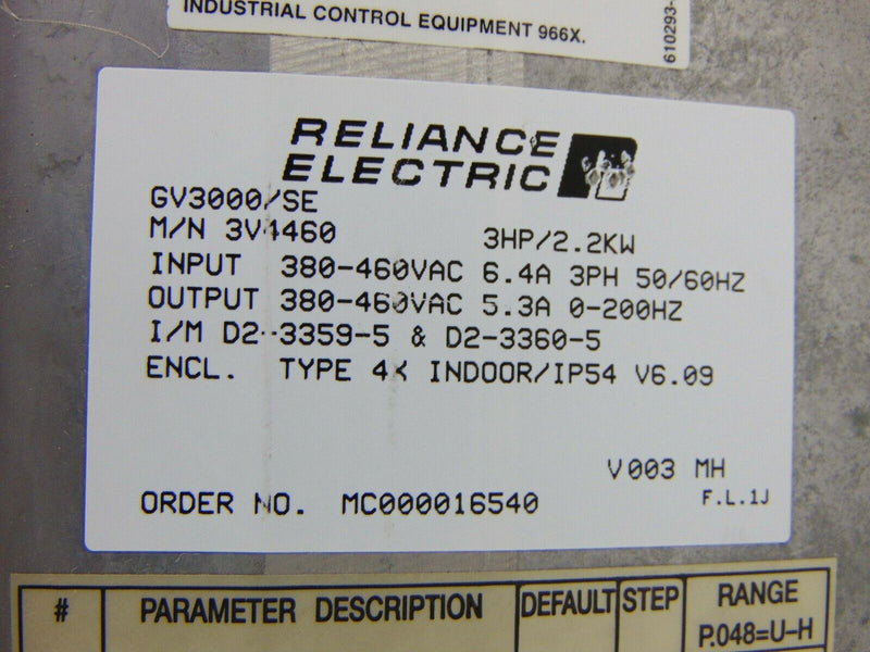 Reliance Rockwell GV3000 SE 3V4460 VTAC 7 HVAC Drive *used working - Tech Equipment Spares, LLC