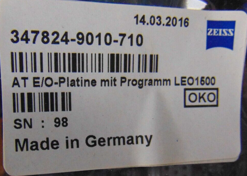 Zeiss 347824-9010-710 AT E/O-Platine mit Programm LEO 1500 *used working - Tech Equipment Spares, LLC