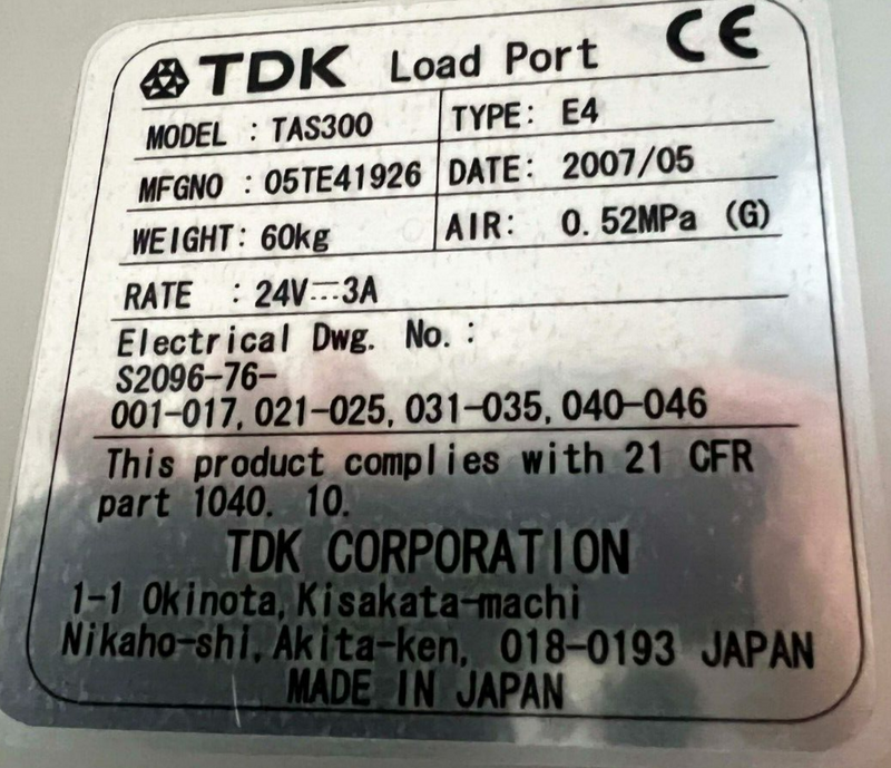TDK TAS300 E4 Load Port *used working - Tech Equipment Spares, LLC