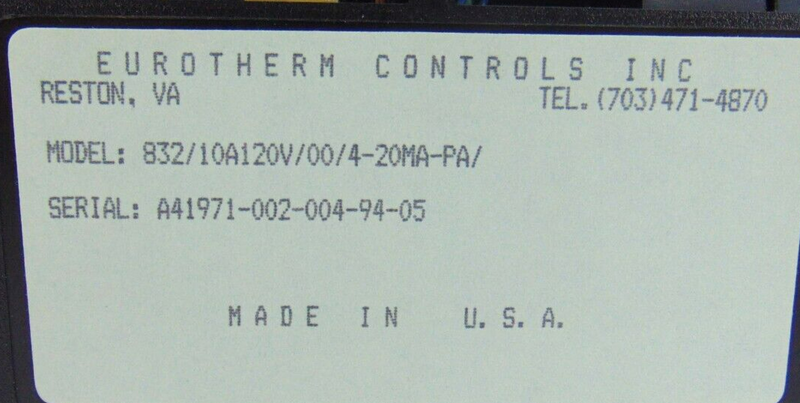 Eurotherm Amps 832 10A1120V 00 4-20MA-PA Temperature Controller *new surplus - Tech Equipment Spares, LLC