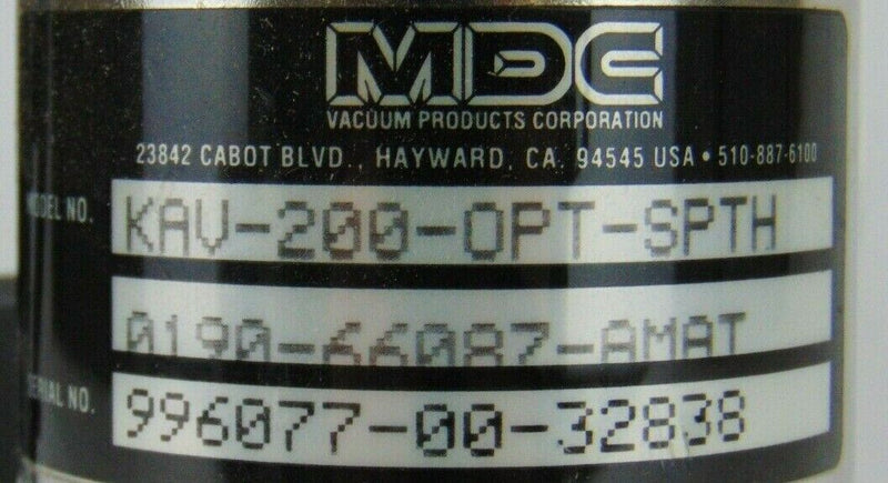 MDC KAV-200-OPT-SPTH Angle Isolation Valve, KF-50 *used working - Tech Equipment Spares, LLC