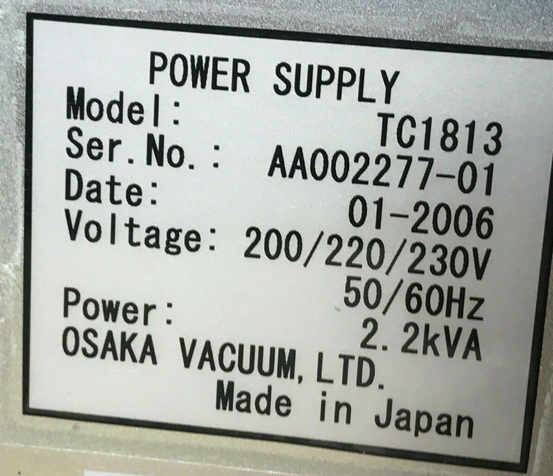 Osaka TC1813 Turbo Pump Power Supply Controller (Used Working, 90 Day Warranty) - Tech Equipment Spares, LLC