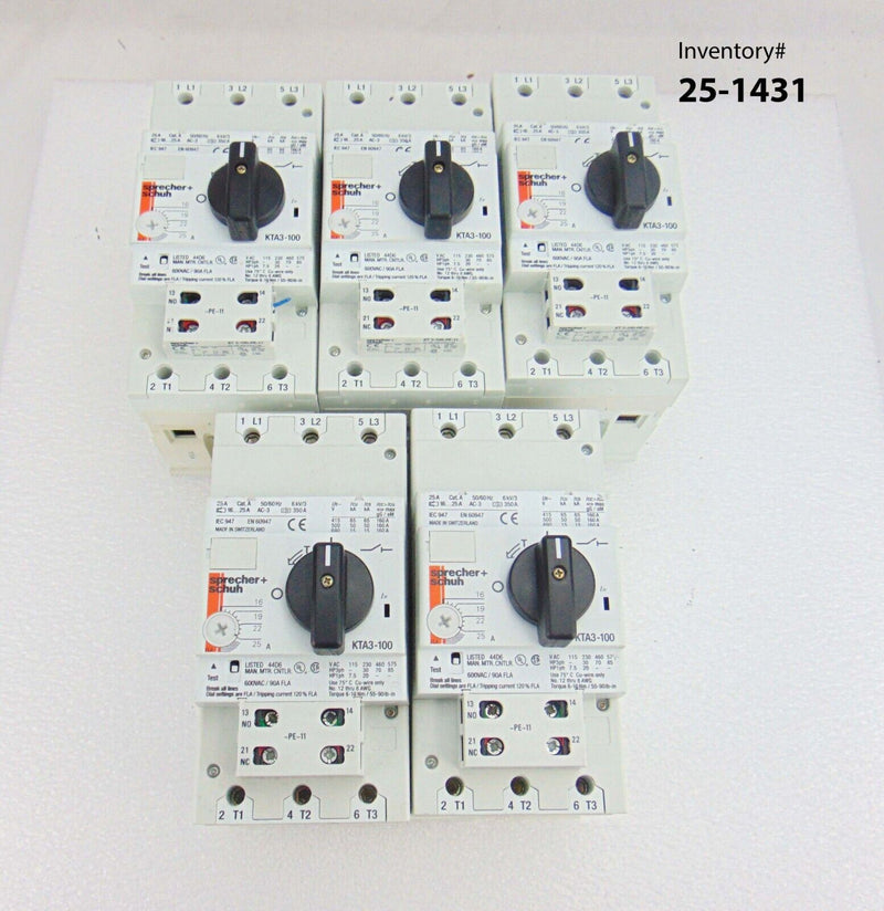 Sprecher Schuh KTA3-100 Circuit Breaker 16-25Amp 3Phase, lot of 5 *used working - Tech Equipment Spares, LLC