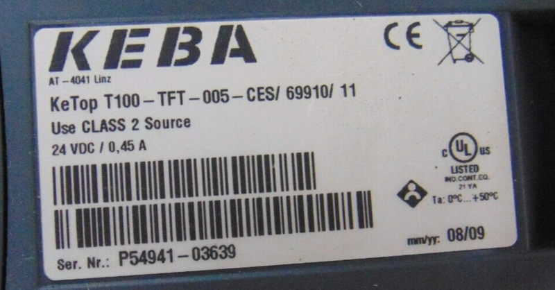 Keba KeyTop T100-TFT-005-CES/ 69910/ 11 Controller *used working - Tech Equipment Spares, LLC