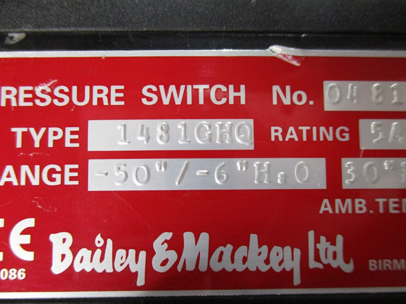 Bailey and Mackey 1481GHQ Pressure Switch 0481834036 (Used Working) - Tech Equipment Spares, LLC