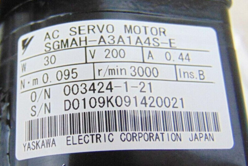 Yaskawa SGMAH-A3A1A4S-E AC Servo Motor *new surplus - Tech Equipment Spares, LLC
