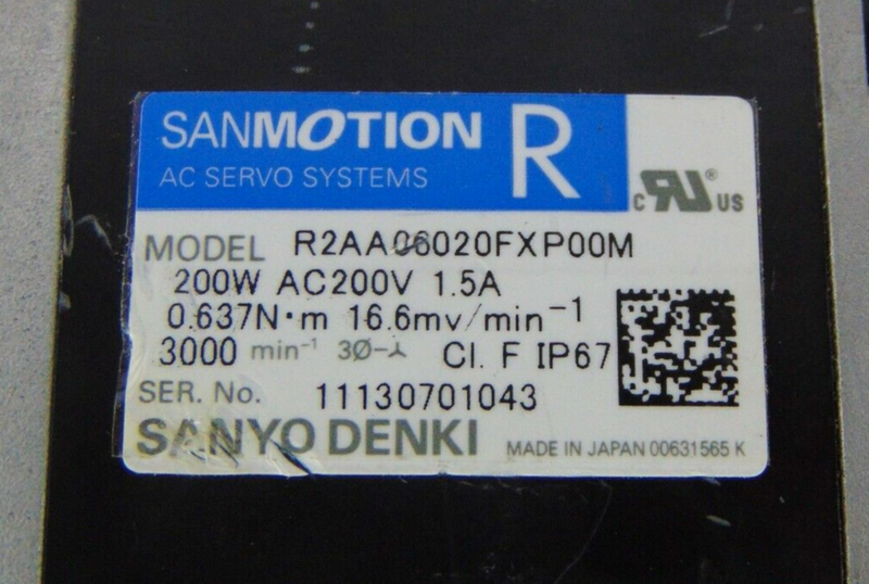 Sanyo Denki R2AA06020FXP00M SANMotion R Servo Motor *used working - Tech Equipment Spares, LLC