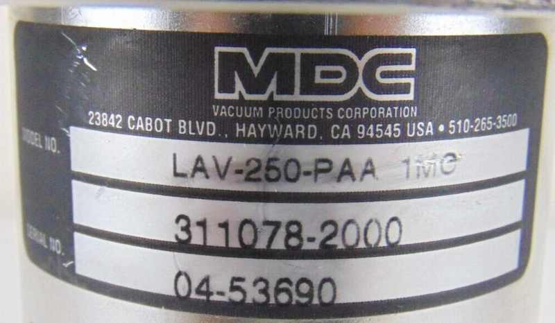 MDC LAV-250-PAA-1MO Angle Isolation Valve *needs rebuild - Tech Equipment Spares, LLC