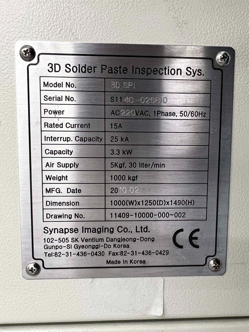 Synapse Imaging 3D SPI 3D Solder Paste Inspection Tool *used working - Tech Equipment Spares, LLC