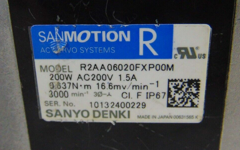 Sanyo Denki R2AA06020FXP00M SANMotion R Servo Motor *used working* - Tech Equipment Spares, LLC