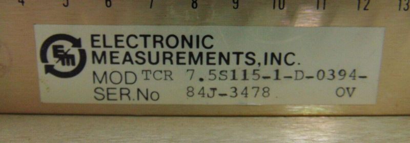 EG&G Wakefield Electronic Measurements TCR 7.5115-1-D-0394-OV Power Supply *used - Tech Equipment Spares, LLC