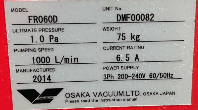 Osaka FR060D Dry Pump *non-working* - Tech Equipment Spares, LLC