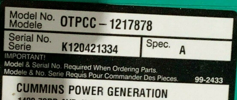 Cummins OTPCC-1217878 0306-5041-03 PowerCommand Transfer Switch 600VAC 300A - Tech Equipment Spares, LLC